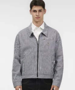 Men's Navy Striped Utility Denim Jacket Regular Form