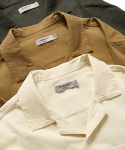 Men's Cuban Khaki Shirt Short Sleeve Retro Style Form Boxy